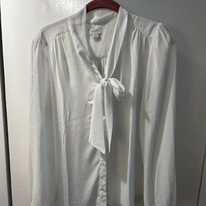 J. Crew Factory Long Sleeve White Pussy Bow Blouse Sz. M